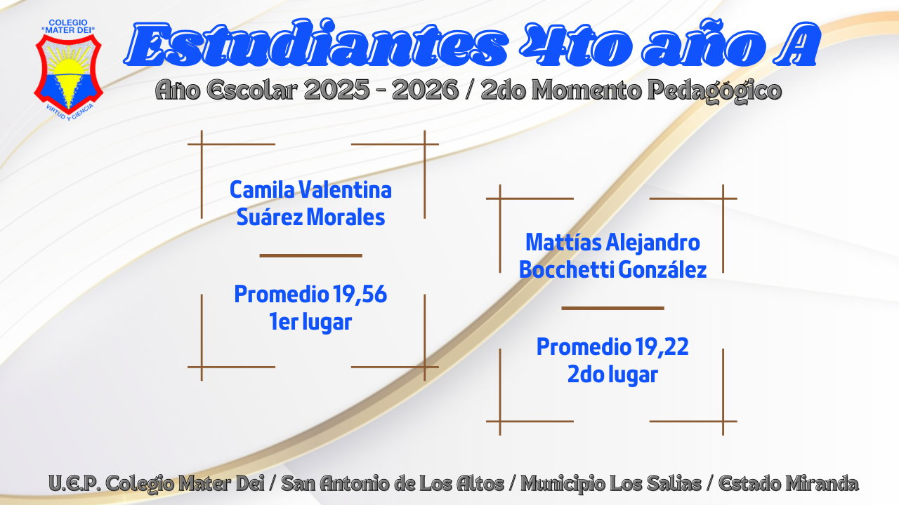 Cuadro de Honor / Estudiantes Educación Media General / 2do Momento «Año Escolar 2025-2026»