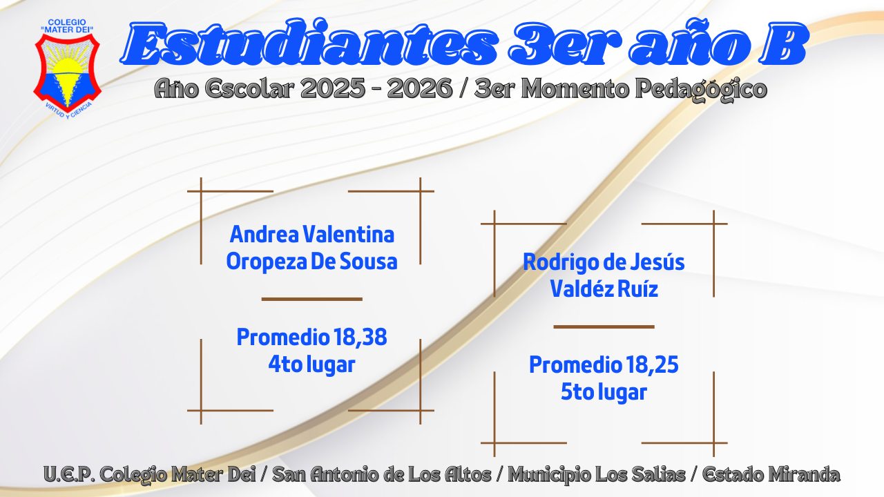 Cuadro de Honor / Estudiantes Educación Media General / 3er Momento «Año Escolar 2025-2026»