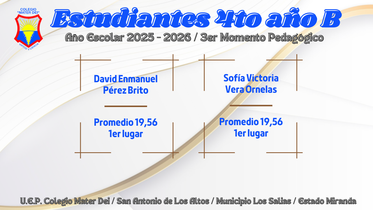 Cuadro de Honor / Estudiantes Educación Media General / 3er Momento «Año Escolar 2025-2026»