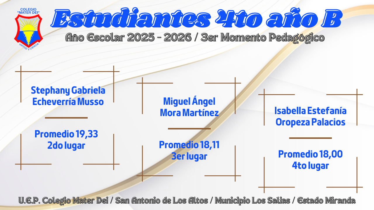 Cuadro de Honor / Estudiantes Educación Media General / 3er Momento «Año Escolar 2025-2026»