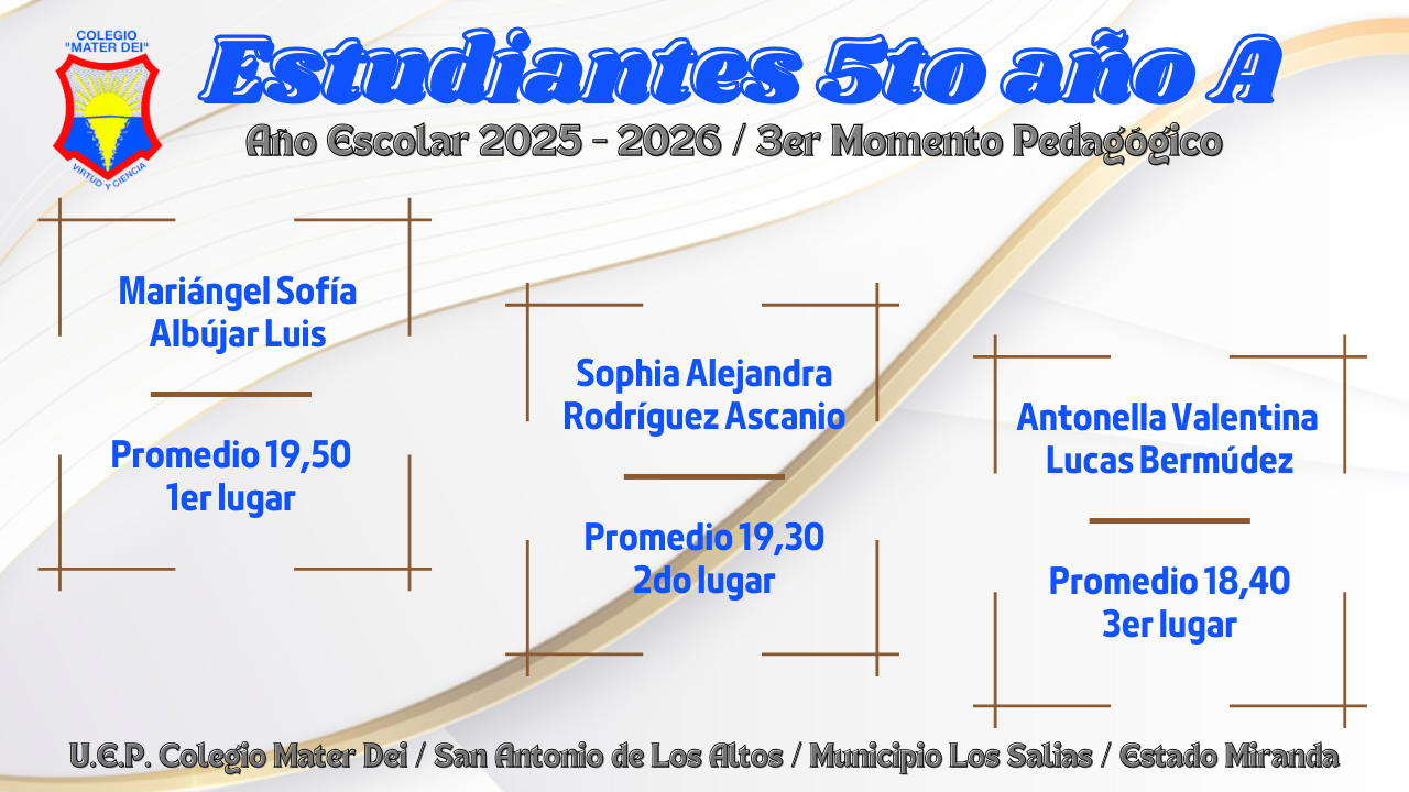 Cuadro de Honor / Estudiantes Educación Media General / 3er Momento «Año Escolar 2025-2026»