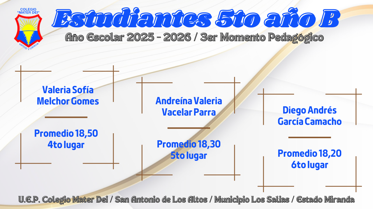 Cuadro de Honor / Estudiantes Educación Media General / 3er Momento «Año Escolar 2025-2026»