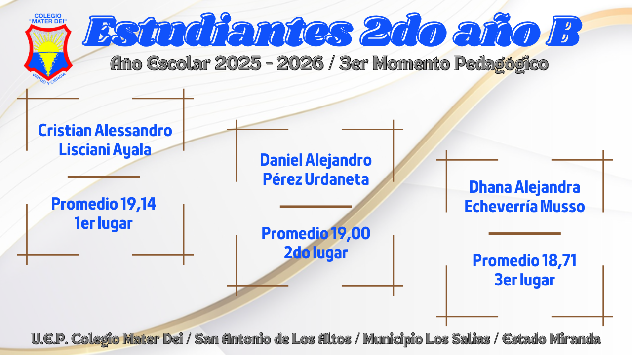 Cuadro de Honor / Estudiantes Educación Media General / 3er Momento «Año Escolar 2025-2026»