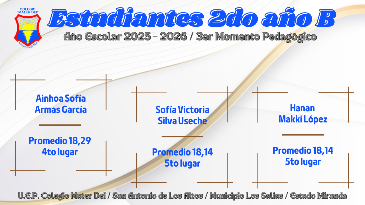 Cuadro de Honor / Estudiantes Educación Media General / 3er Momento «Año Escolar 2025-2026»