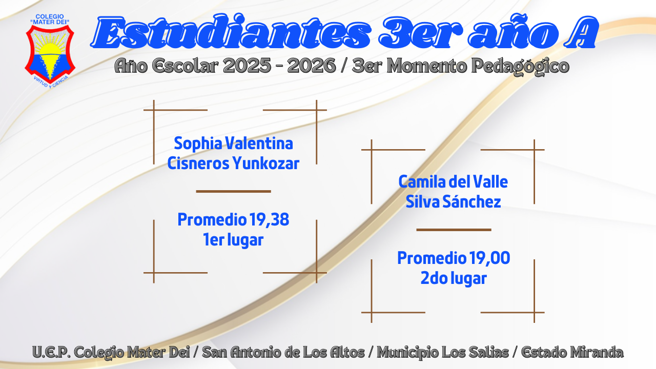 Cuadro de Honor / Estudiantes Educación Media General / 3er Momento «Año Escolar 2025-2026»